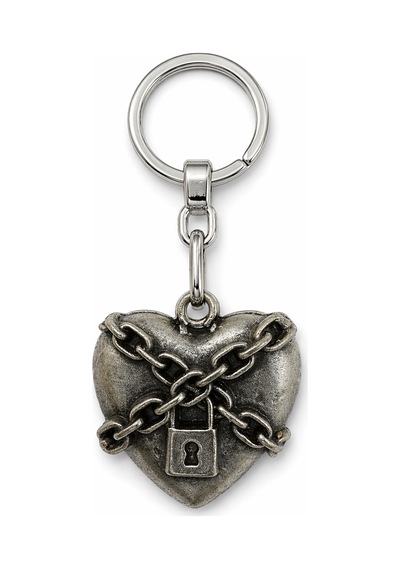 Gotik Kalp Kilit Zincirli Metal Anahtarlık Unisex Gümüş Renk
