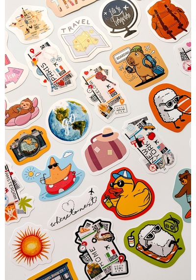 Tatil Ve Seyahat Temalı Sticker Paketi 30 Parça Su Geçirmez Travel Valiz Laptop Termos Telefon Etiket Seti Diğer