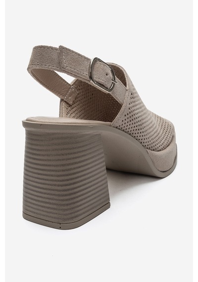 Luvi Shoes Penvıa Bej Süet Hakiki Deri Kadın Kalın Topuklu Sandalet