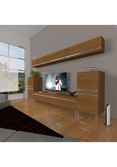 Decoraktiv Eko 9 Mdf Std Krom Ayaklı Tv Ünitesi Tv Sehpası Ceviz