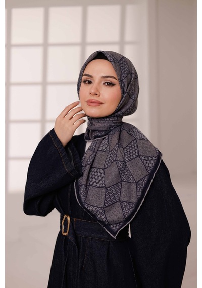Mimiyum Mosaic Desen Soft Eşarp Antrasit Lacivert Lacivert Antrasit Çok Renkli