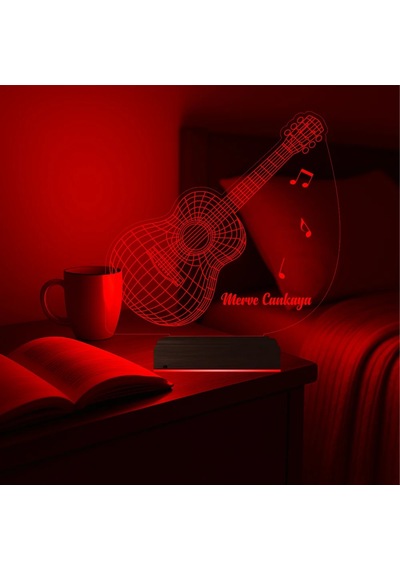 Luvivia Gitar Gitarist Müzisyen Hediyesi Kişiye Özel 3d Lamba - Masa Gece Lambası Şeffaf