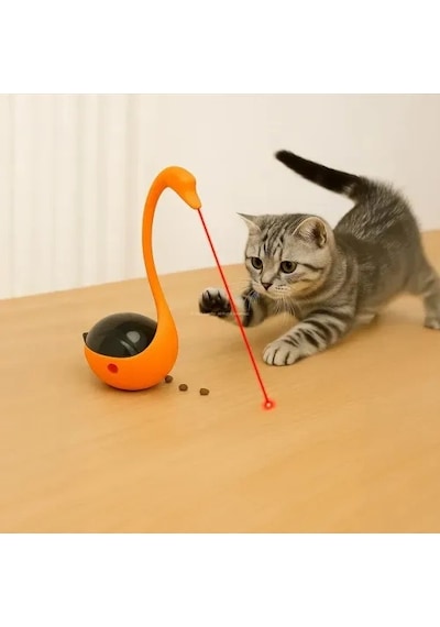Zenviya21 Kuğu Şeklinde Lazerli Ve Mama Hazneli Kedi Oyuncağı Zenya785