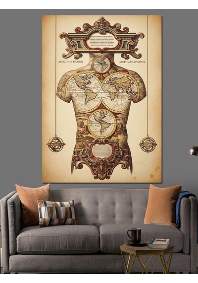 Vintage İnsan Anatomisi Şeması Dekoratif Kanvas - Mdf Ahşap Tablo