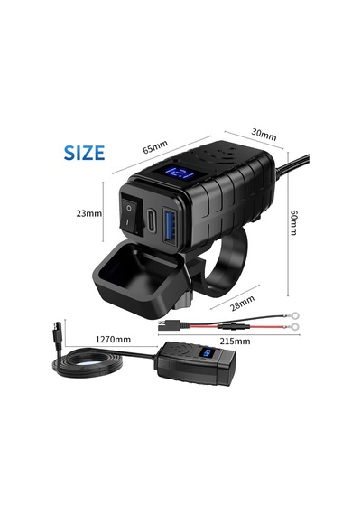 Lexroo Motosiklet Hızlı Şarj Cihazı 12v-24v Su Geçirmez Çift Usb Type-c Pd Hızlı Şarj Portu Gidon Standart