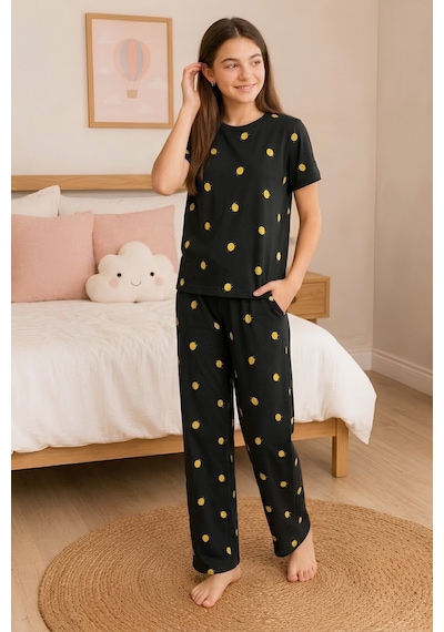 Modanino Kız Çocuk Milan Kumaş Pijama Takımı 8-16 Yaş 12700hc Siyah