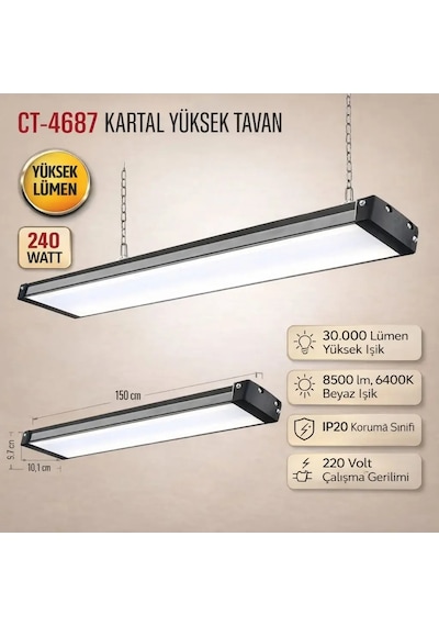 Cata Ct-4687 Kartal 240 Watt Yüksek Tavan Platınum Armatür Siyah