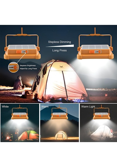 Solar Güneş Enerjili Kamp Lambası - Ip66 Su Geçirmez Powerbank Özellikli Şarj Edilebilir Çok Fonksiyonlu Projektör, Sos Flaşörlü Çadır Ve Avcı Led Işıldak