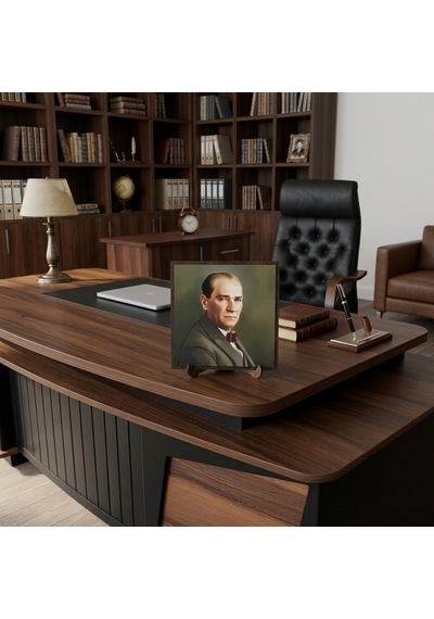 Atatürk Masaüstü Ahşap Tablo - Kabartmalı Baskı Şık Hediyelik 16x16 Cm No 2 3 Parça