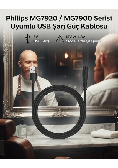 Philips Mg7920 / Mg7900 Serisi Uyumlu Usb Şarj Kablosu - Tıraş Makinesi Güç Kablosu
