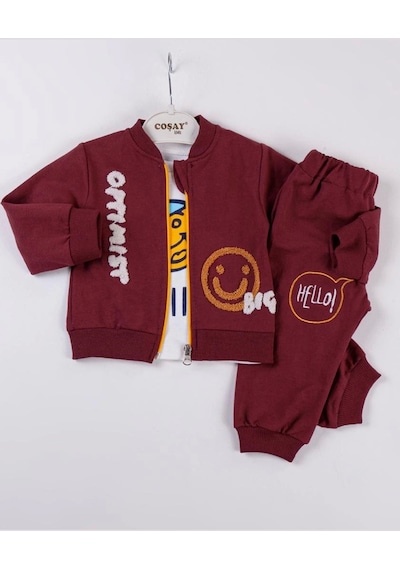 Babydonat Optimist Nakışlı Erkek Bebek Takım Bordo