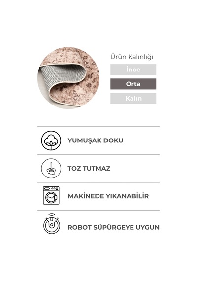 Lexus Kahve Çiçek Desen Premium Halı & Yolluk Özel Kaymaz Tabanlı Yıkanabilir Tozumaz Modern Bej