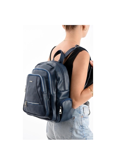 Baginn Suni Deri Kadın Sırt Çantası 35 25 Cm Mega Bag Günlük Kullanıma Uygun Çok Cepli İçi Astarlı Lacivert