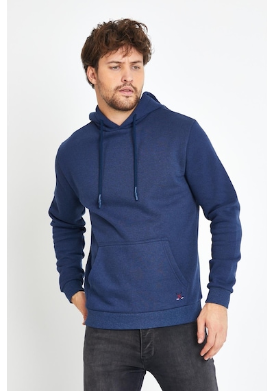 Polostate Erkek Kapüşonlu Kanguru Cep 3 İplik Sweatshirt İndigo