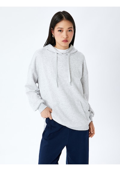 Koton Kapüşonlu Kanguru Cepli Pamuklu Basic Sweatshirt Kar Melanj 5sal10472ık Gri Melanj