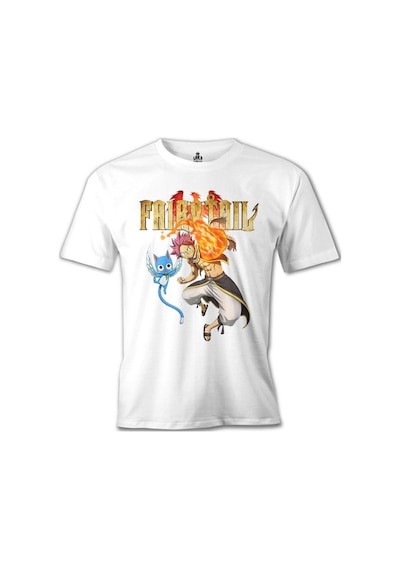 Fairy Tail - Natsu & Happy Beyaz Erkek Tshirt