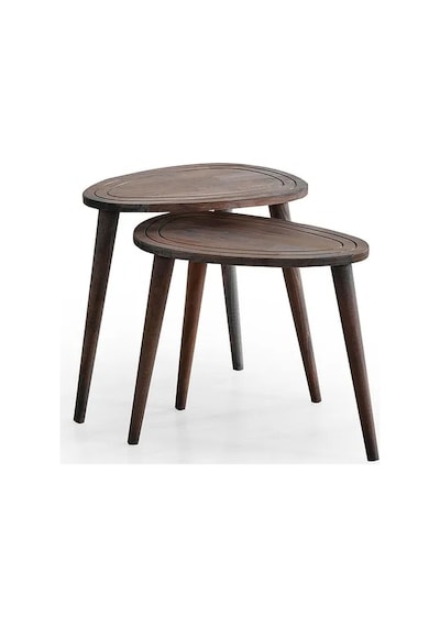 Favdecor Sweet Masif Doğal Ahşap Zigon Sehpa 2'li Set Koyu Ceviz