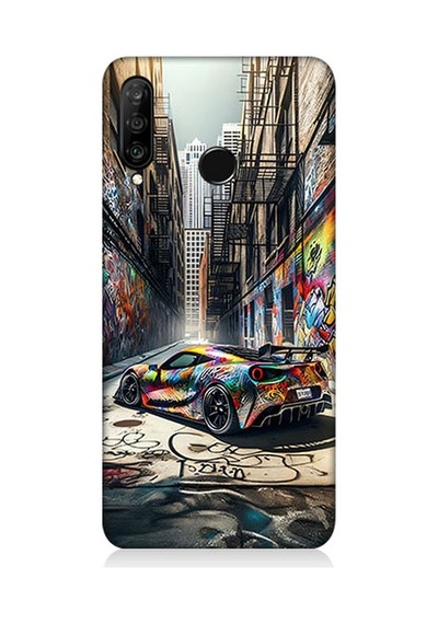 Huawei P30 Lite Uyumlu Renkli Grafiti Desenli Silikon Kılıf