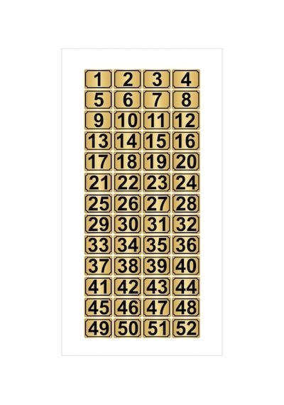 Metal Kapı,masa,dolap Numarası 15cmx20cm 52 Adet Dikdörtgen 1 52 Altın Renk Metal