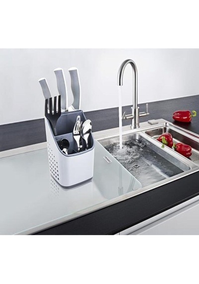 Mutfak Tezgah Üstü Çatal Kaşık Bıçak Düzenleyici Bulaşık Düzenleyici Organizer Silikon Turkuaz Diğer