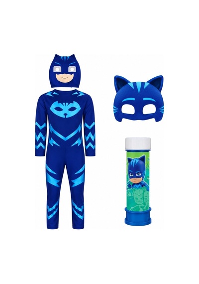 Miço Kids Çocuk Kedi Kahraman Kostümü Maskeli Tulum Takım Mavi