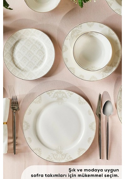 Emsan Elegance Bone Siena 53 Parça 12 Kişilik Yemek Takımı Gold Altın