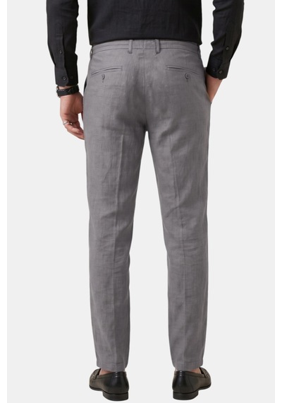 Deepsea Gri Slim Fit Likralı Keten Dokulu Lastikli Belli İpli Yazlık Erkek Pantolon 2603001