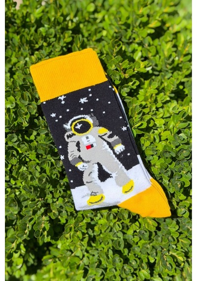 Lousocks Unisex Sağlı Sollu Astronot Temalı Soket Çorap Siyah