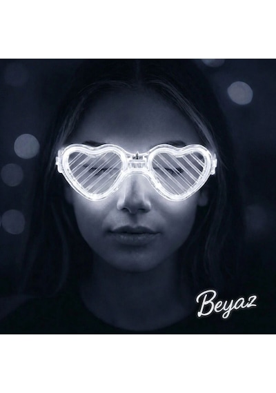 Beyaz Led Işıklı Kalp Gözlük 3 Modlu Parti Glow Gözlüğü