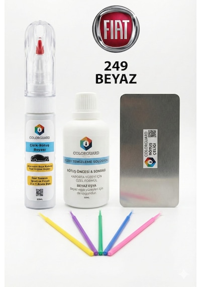Fıat-tofaş 249 Beyaz İğneli Ve Fırçalı 2 Si 1 Arada Rötuş Boyası Yüzey Temizleme Solüsyonu Profesyonel Ve Çapaksız Rötuş Çeliği 5'li Uygulama Çubuğu Seti