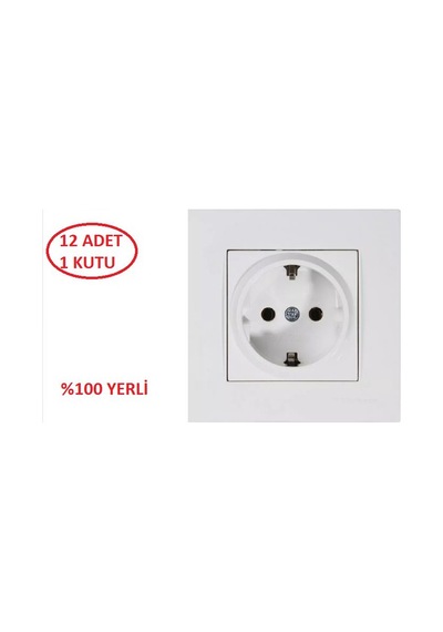 Mutlusan Rita Serisi Beyaz Topraklı Priz 12  Adet Çerçeve Dahil