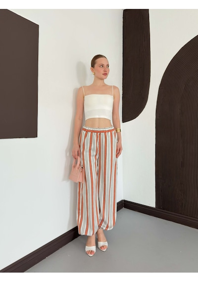 Verymoda Çizgili Salaş Pantolon D3094 Kiremit