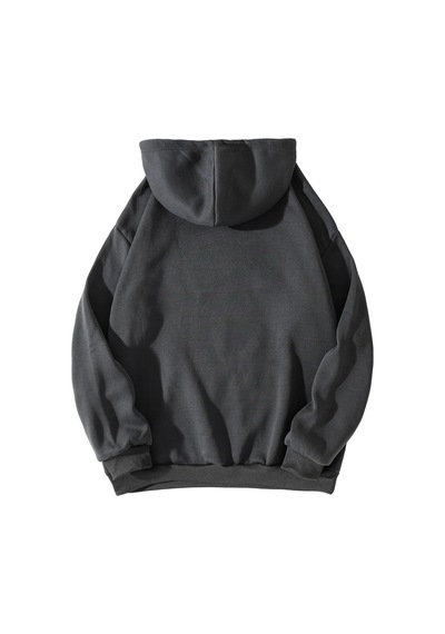 Tarzsokak Slogan And Butterfly Print Drawstring Kangaroo Pocket Hoodie Gri