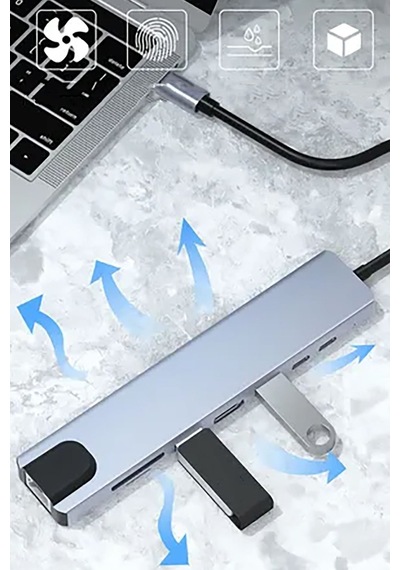 Type C Den 8 Girişe Dönüştüren Laptop Için Rj45 Lan Usb-c Usb 3.0 Hdtv Pd Usb/c Sd Tf Çevirici Sw-81