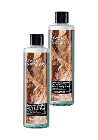 Avon Senses Extreme Limits Greyfurt ve Sandal Kokulu Saç ve Vücut için Erkek Duş Jeli 2 x 250 ML