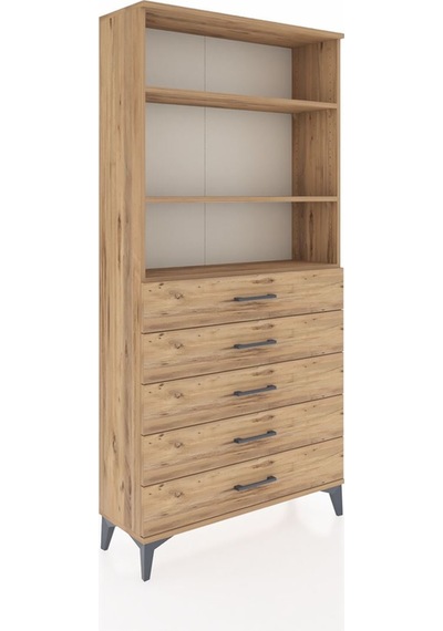 Arges Dolap 3 Raflı 5 Çekmeceli 88x30x182 Çam-çam Çam