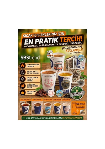 Fuar Eğitim Seminer Firmaya Özel Baskılı Logolu 7 Oz 100 Adet Karton Bardak 1
