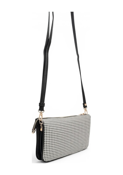Silver & Polo Silver Polo Siyah - Siyah Kaz Ayağı Ekose Kadın Çapraz Çanta Sp1291