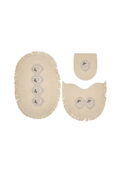 Queen Oval Nakişli 3 Lü Set Cappuccino