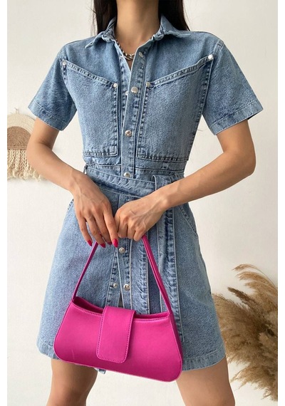 Noa & Noa Kadın Kemerli Düğmeli Denim Elbise Şehirli & Vücuda Oturan Stil Mavi Noa & Noa Kadın Kemerli Düğmeli Denim Elbise Şehirli & Vücuda Oturan Stil Mavi