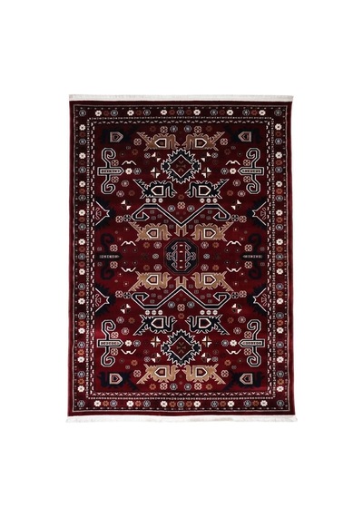 Nakış Serisi Kırmızı Zeminli Etnik Motifli Şık Salon Halısı Af314 Red Çok Renkli