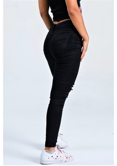 Genel Siyah Yırtık Detaylı Skinny Jeans