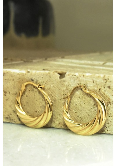 925 Ayar Gümüş Gold Kaplama Licuala Desenli Küpe