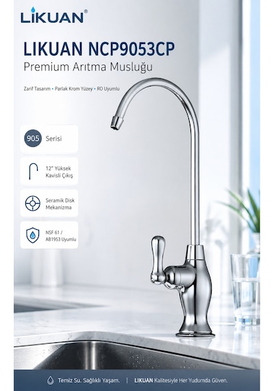 Ncp9053cp Nsf Uyumlu Krom Ro Su Arıtma Musluğu 12 Kavisli Premium Musluk Gümüş
