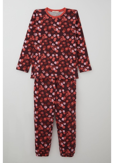 Breeze Kız Çocuk Pijama Takımı Neşeli Benekler Desenli 9-12 Yaş, Mürdüm Mürdüm