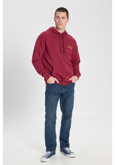 Wrangler Relaxed Fit Geniş Kesim Kapüşonlu %100 Pamuk Bordo Sweatshirt Wine