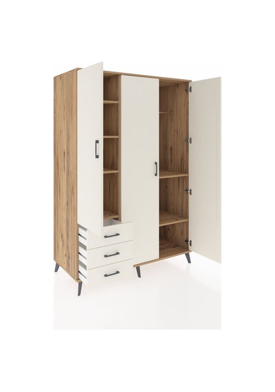 Kronos Dolap 6 Raflı 3 Çekmeceli Tek Askılı 132x59x195 Çam-ay... Çam