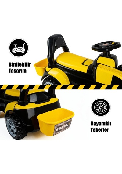 Bin Git Kepçe Binilebilir Manuel Kontrol Edilebilir Kepçeli 12 Parça Stickerlı Oyuncak İnşaat Aracı Çok Renkli