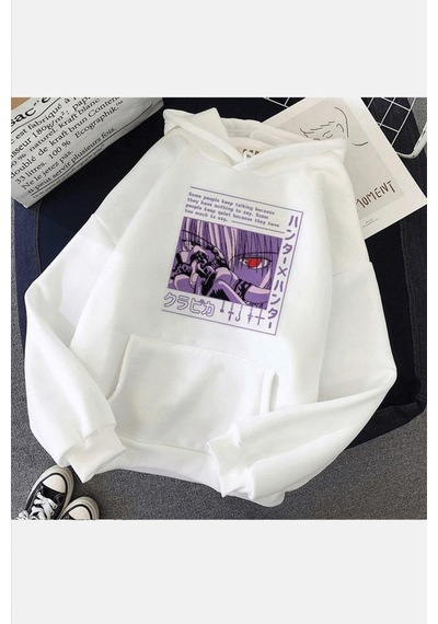 Hunter X Hunter Kurapika Beyaz Kapşonlu Sweatshirt