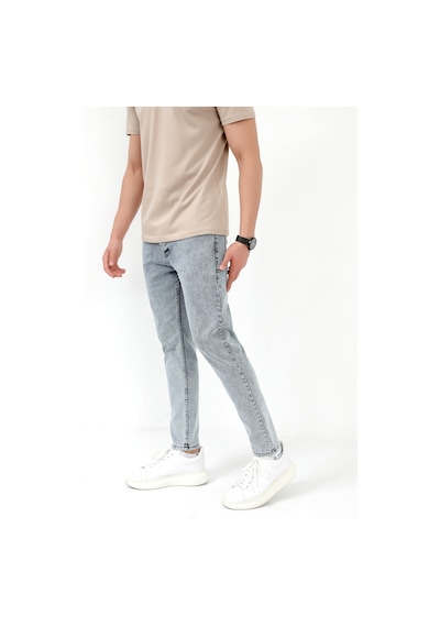 Giysa Erkek Skinny Jean Mavi Kar Yıkama Düğme Kapamalı Likralı Kot Pantolon - 5602 Mavi